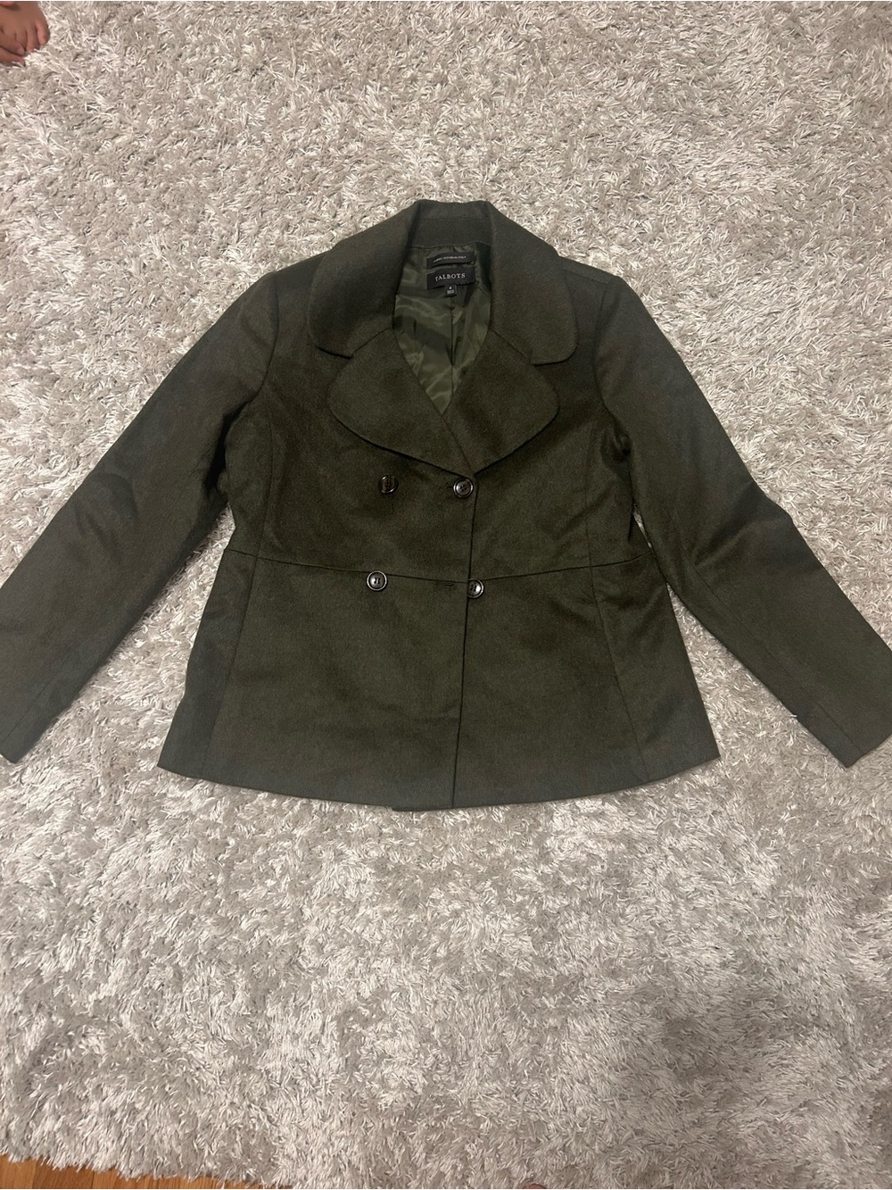 Talbots Olive Green Double-Breasted Peacoat